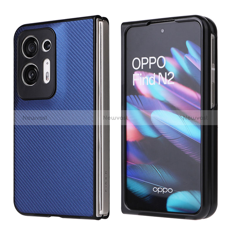 Luxury Leather Matte Finish and Plastic Back Cover Case BY1 for Oppo Find N2 5G Blue