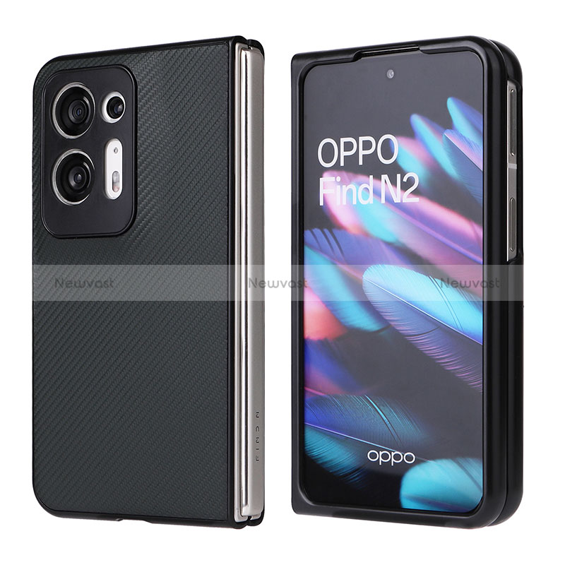 Luxury Leather Matte Finish and Plastic Back Cover Case BY1 for Oppo Find N2 5G Dark Gray