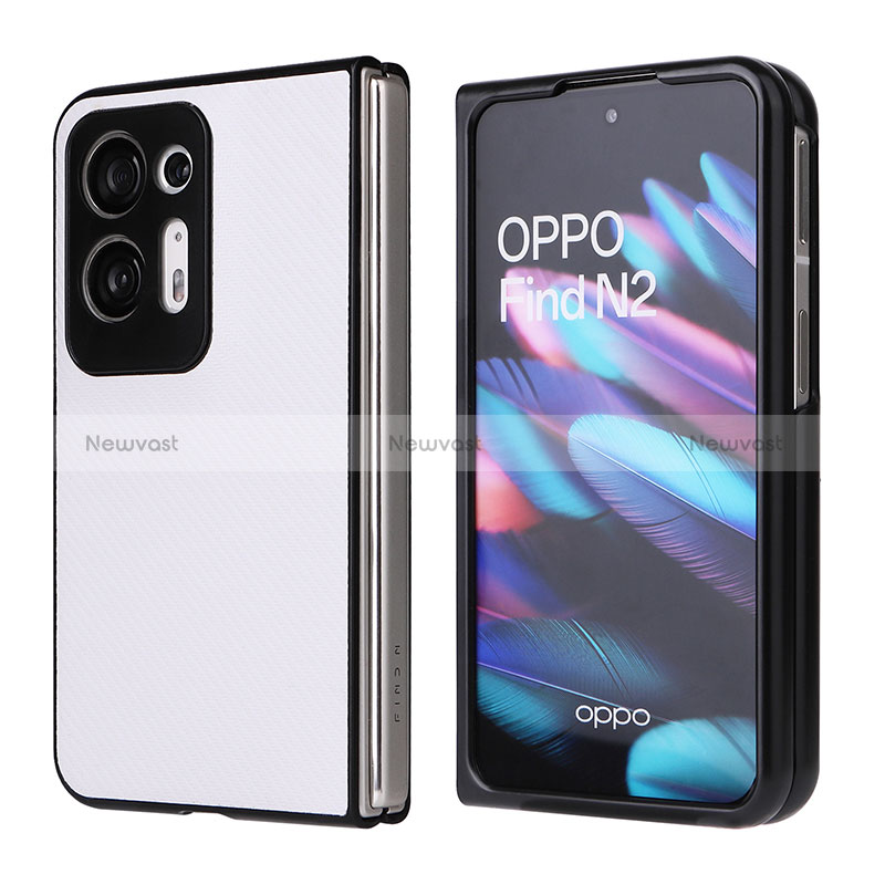 Luxury Leather Matte Finish and Plastic Back Cover Case BY1 for Oppo Find N2 5G White