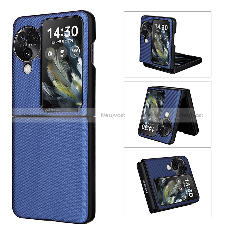 Luxury Leather Matte Finish and Plastic Back Cover Case BY1 for Oppo Find N3 Flip 5G Blue