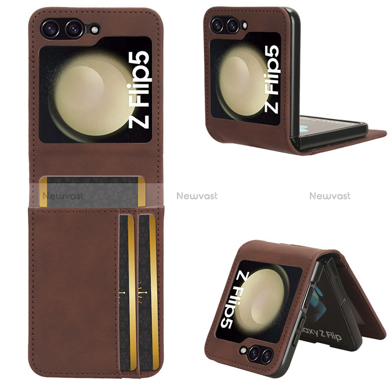 Luxury Leather Matte Finish and Plastic Back Cover Case BY1 for Samsung Galaxy Z Flip5 5G Brown