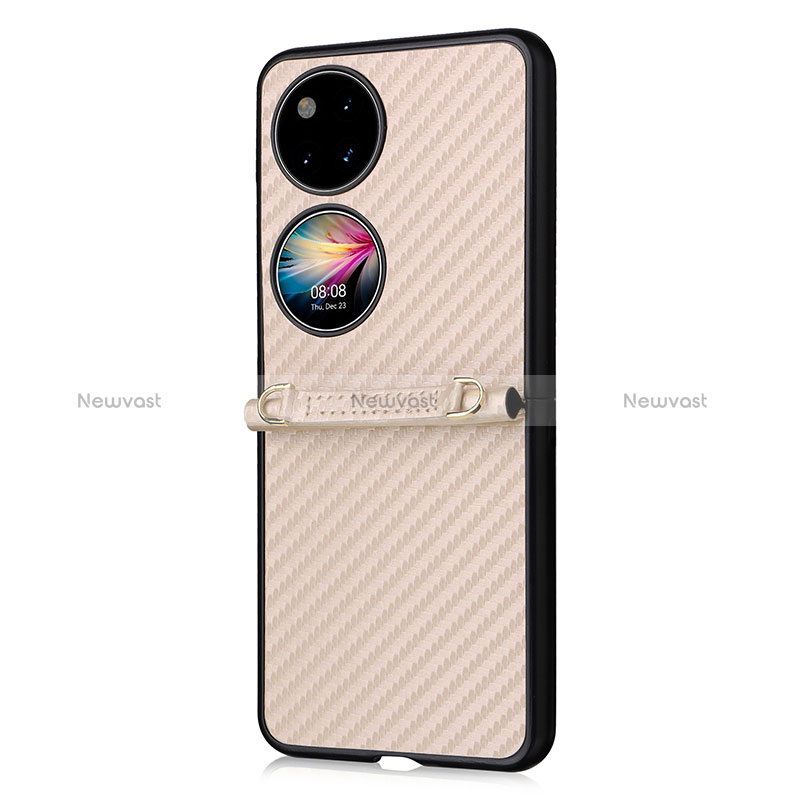 Luxury Leather Matte Finish and Plastic Back Cover Case BY2 for Huawei P50 Pocket