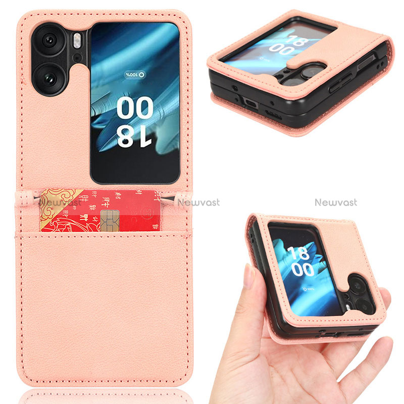 Luxury Leather Matte Finish and Plastic Back Cover Case BY2 for Oppo Find N2 Flip 5G