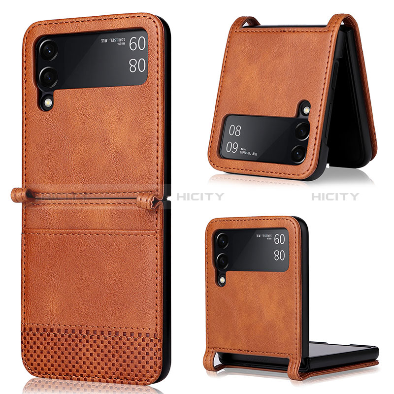 Luxury Leather Matte Finish and Plastic Back Cover Case BY2 for Samsung Galaxy Z Flip4 5G