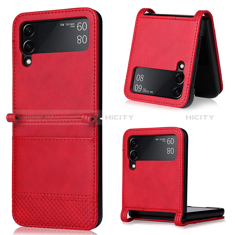 Luxury Leather Matte Finish and Plastic Back Cover Case BY2 for Samsung Galaxy Z Flip4 5G Red