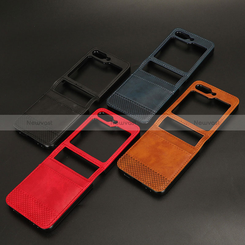 Luxury Leather Matte Finish and Plastic Back Cover Case BY2 for Samsung Galaxy Z Flip5 5G