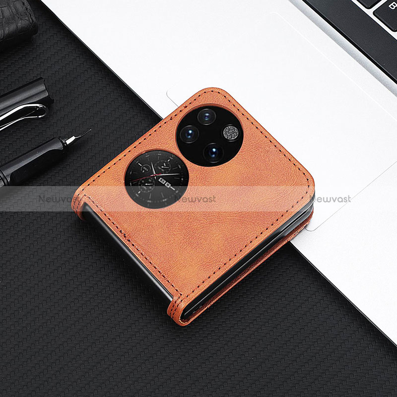 Luxury Leather Matte Finish and Plastic Back Cover Case BY4 for Huawei P50 Pocket