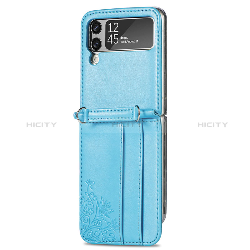 Luxury Leather Matte Finish and Plastic Back Cover Case C01 for Samsung Galaxy Z Flip4 5G Blue