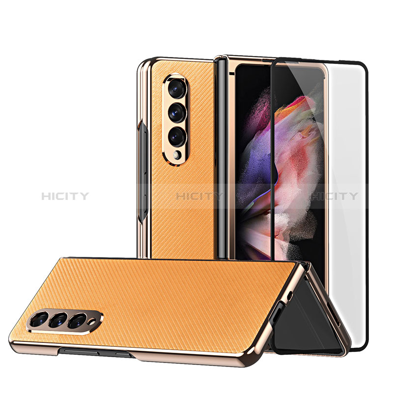 Luxury Leather Matte Finish and Plastic Back Cover Case C03 for Samsung Galaxy Z Fold4 5G Orange