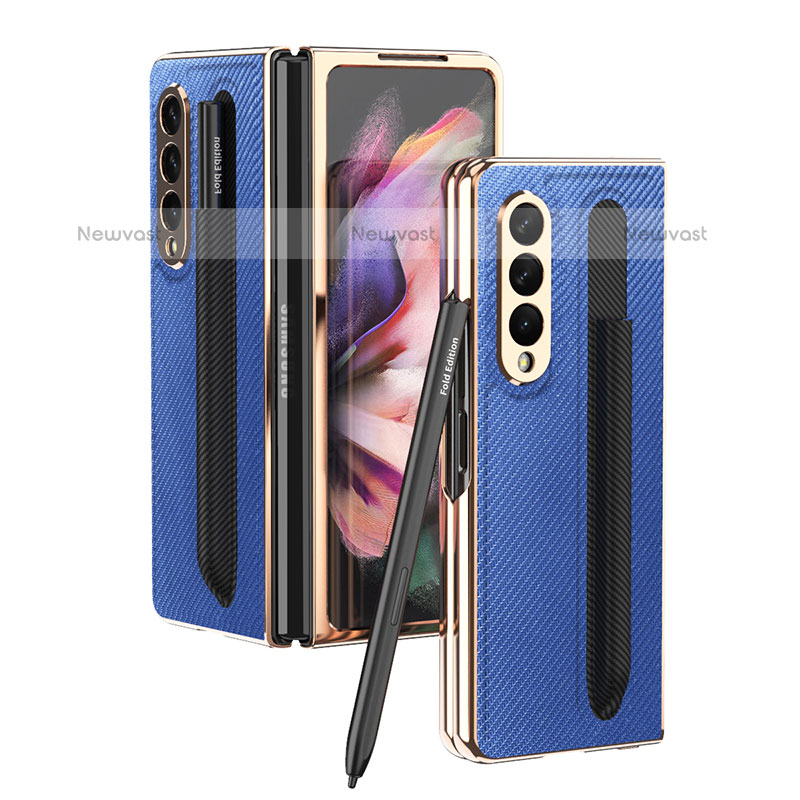 Luxury Leather Matte Finish and Plastic Back Cover Case C04 for Samsung Galaxy Z Fold3 5G