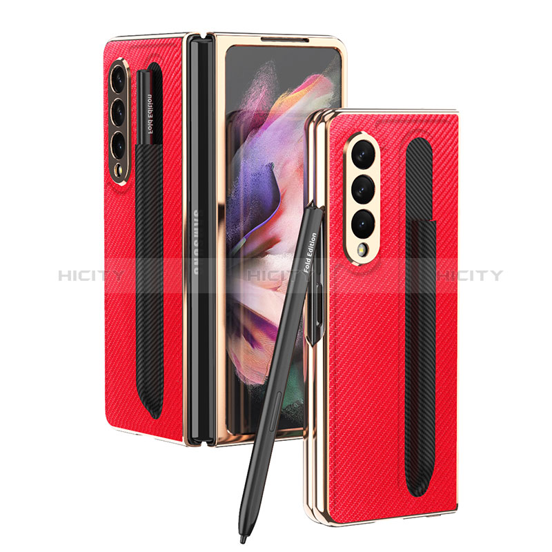 Luxury Leather Matte Finish and Plastic Back Cover Case C04 for Samsung Galaxy Z Fold4 5G Red