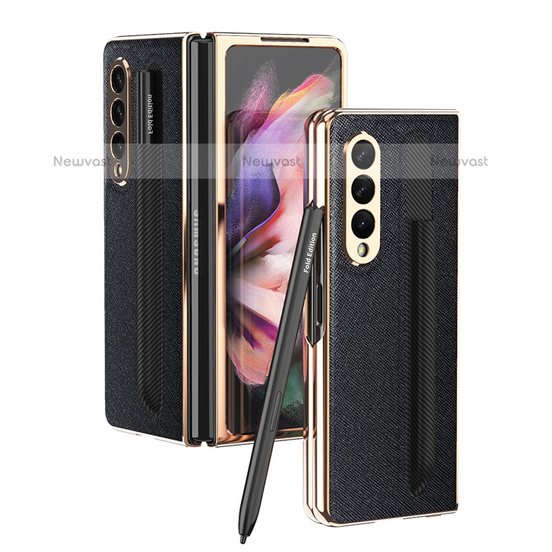 Luxury Leather Matte Finish and Plastic Back Cover Case C05 for Samsung Galaxy Z Fold3 5G