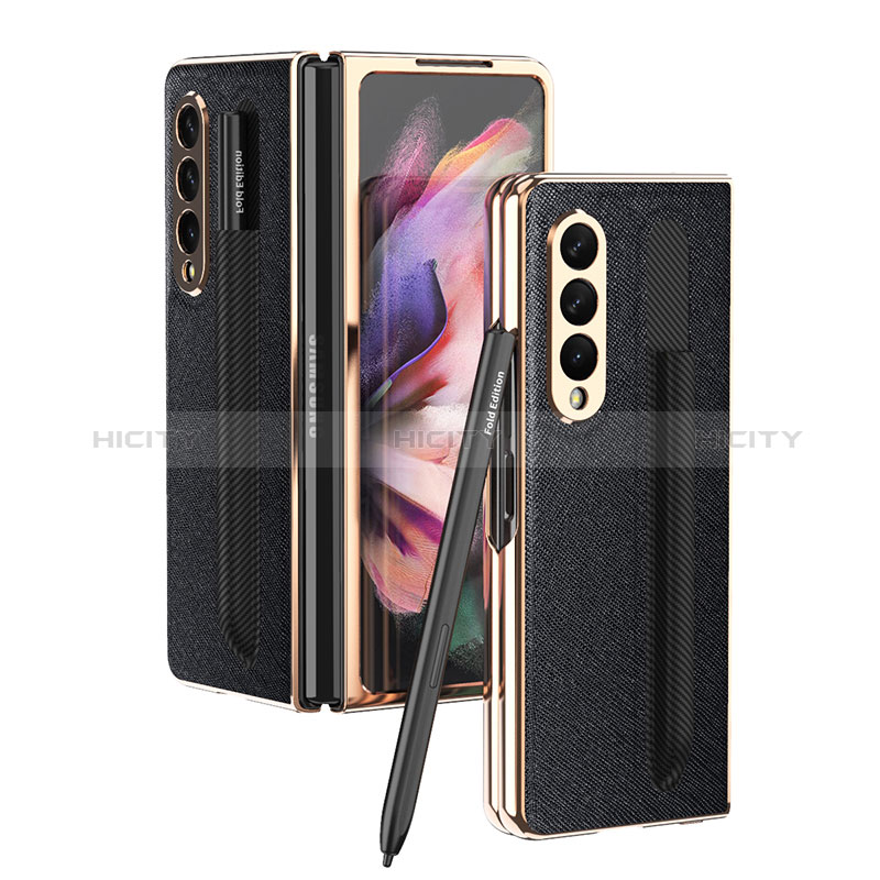 Luxury Leather Matte Finish and Plastic Back Cover Case C05 for Samsung Galaxy Z Fold4 5G Black