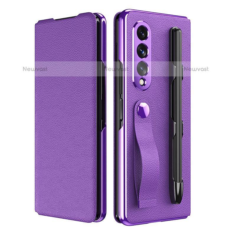 Luxury Leather Matte Finish and Plastic Back Cover Case C06 for Samsung Galaxy Z Fold3 5G