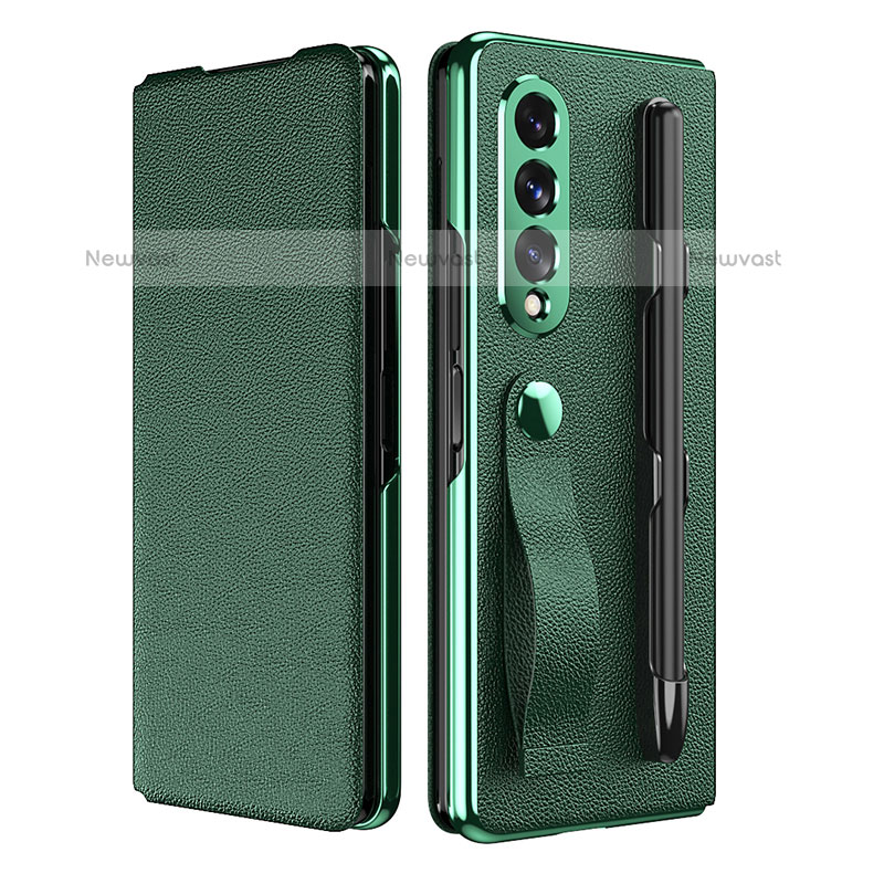 Luxury Leather Matte Finish and Plastic Back Cover Case C06 for Samsung Galaxy Z Fold3 5G