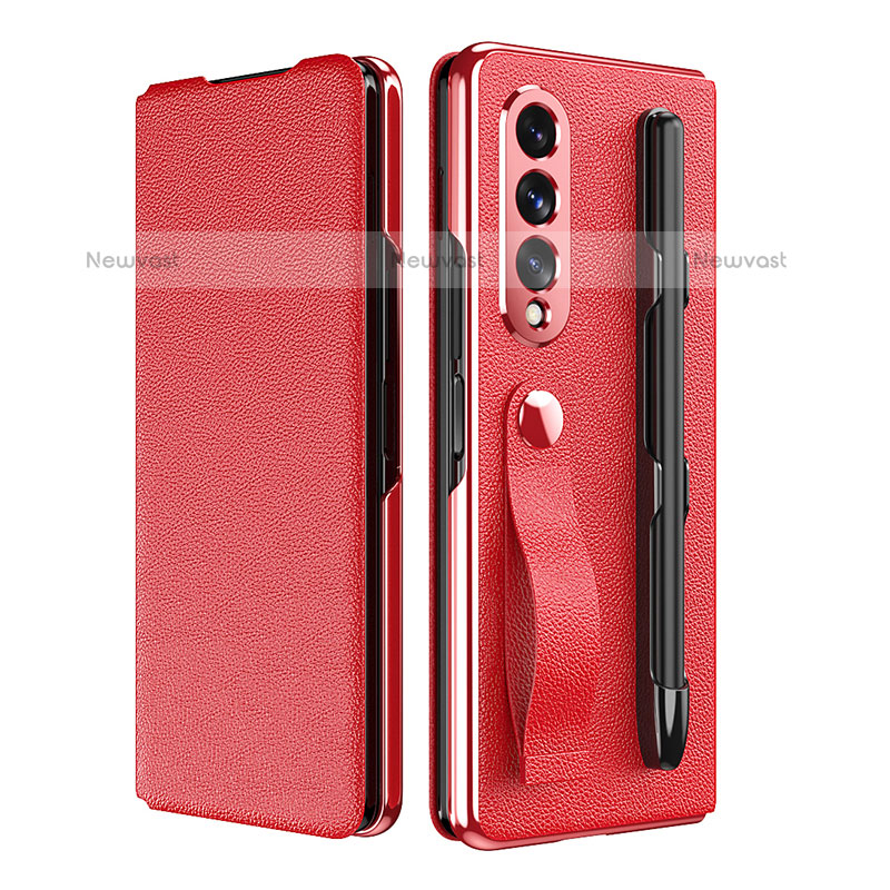 Luxury Leather Matte Finish and Plastic Back Cover Case C06 for Samsung Galaxy Z Fold3 5G