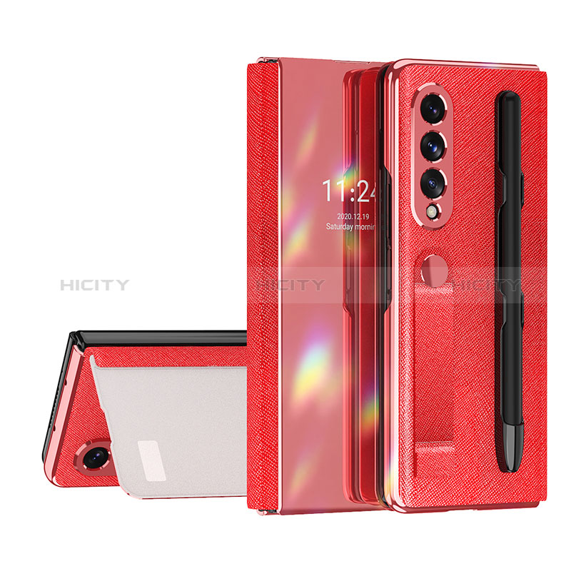 Luxury Leather Matte Finish and Plastic Back Cover Case C07 for Samsung Galaxy Z Fold4 5G Red