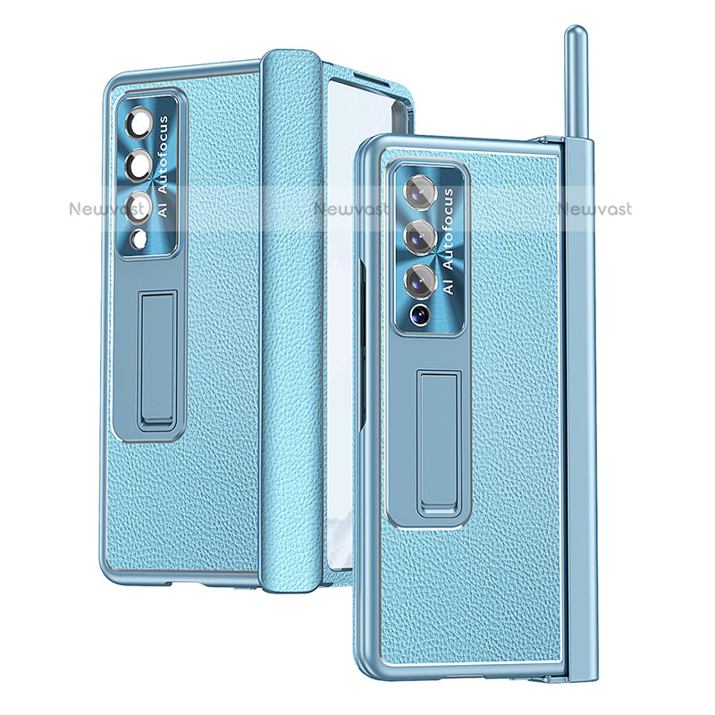 Luxury Leather Matte Finish and Plastic Back Cover Case C09 for Samsung Galaxy Z Fold3 5G Blue