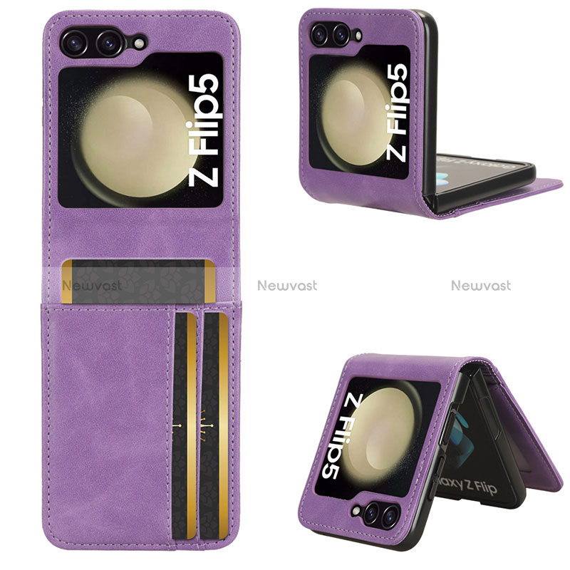 Luxury Leather Matte Finish and Plastic Back Cover Case CX2 for Samsung Galaxy Z Flip5 5G Purple