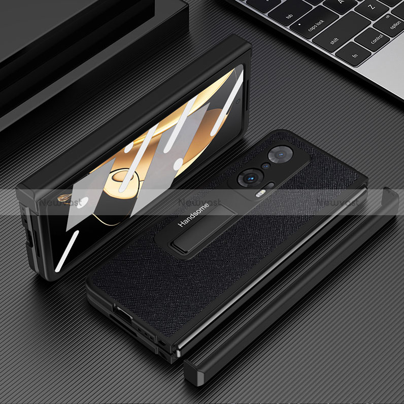 Luxury Leather Matte Finish and Plastic Back Cover Case for Huawei Honor Magic V 5G Black