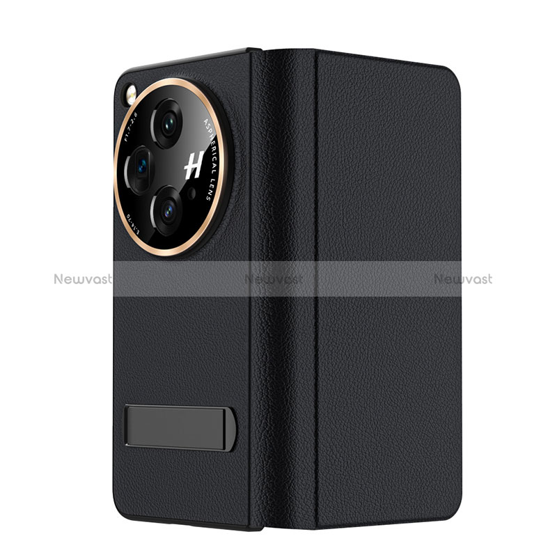 Luxury Leather Matte Finish and Plastic Back Cover Case for OnePlus Open 5G Black