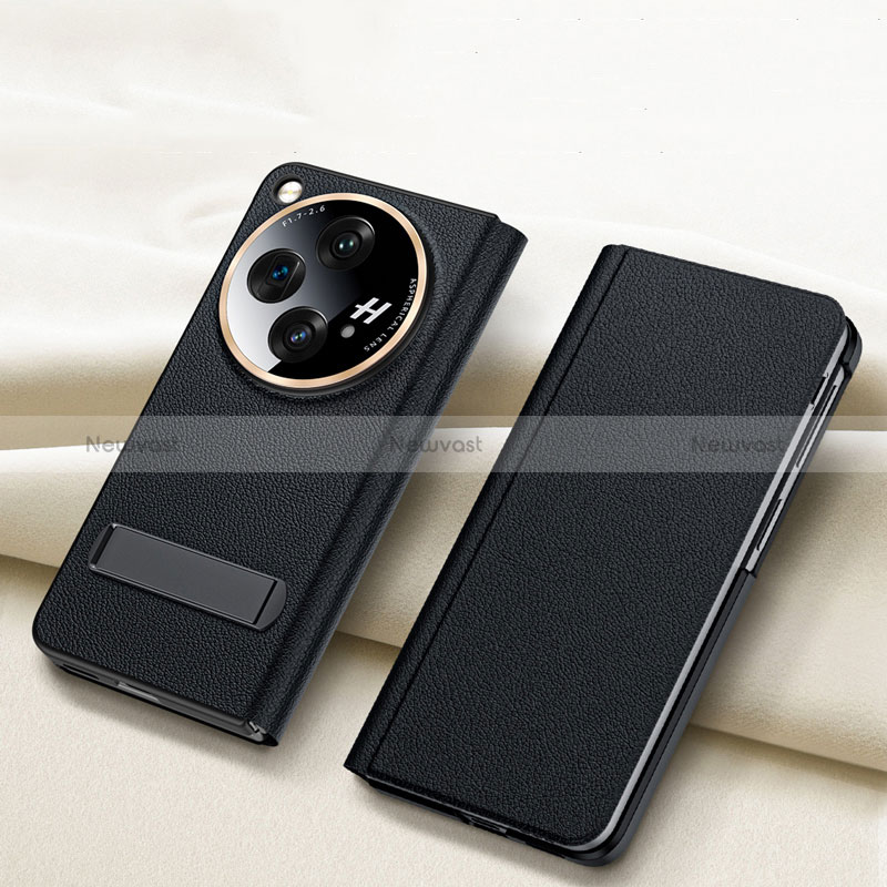 Luxury Leather Matte Finish and Plastic Back Cover Case for Oppo Find N3 5G Black