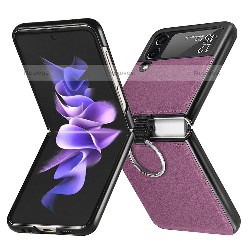 Luxury Leather Matte Finish and Plastic Back Cover Case for Samsung Galaxy Z Flip3 5G Purple