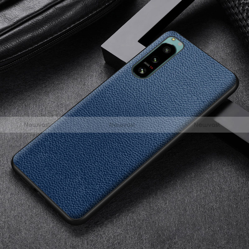 Luxury Leather Matte Finish and Plastic Back Cover Case for Sony Xperia 5 II Blue