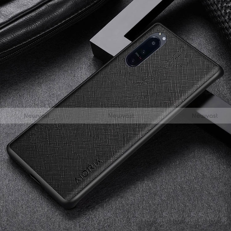 Luxury Leather Matte Finish and Plastic Back Cover Case for Sony Xperia 5 IV Black