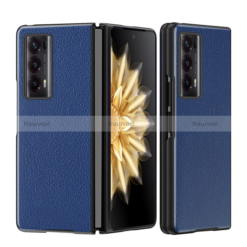 Luxury Leather Matte Finish and Plastic Back Cover Case GS1 for Huawei Honor Magic V2 5G Blue