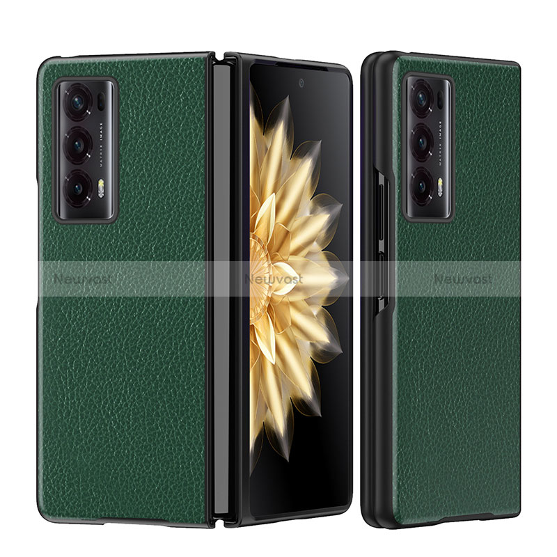 Luxury Leather Matte Finish and Plastic Back Cover Case GS1 for Huawei Honor Magic V2 5G Green