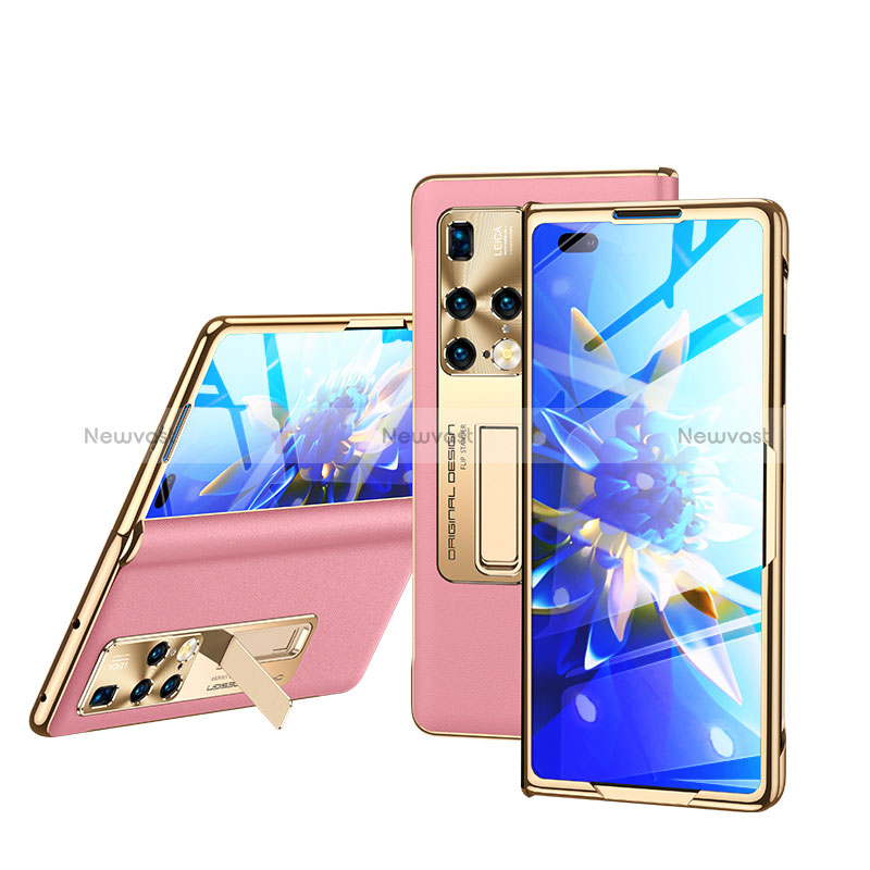 Luxury Leather Matte Finish and Plastic Back Cover Case GS1 for Huawei Mate X2 Rose Gold