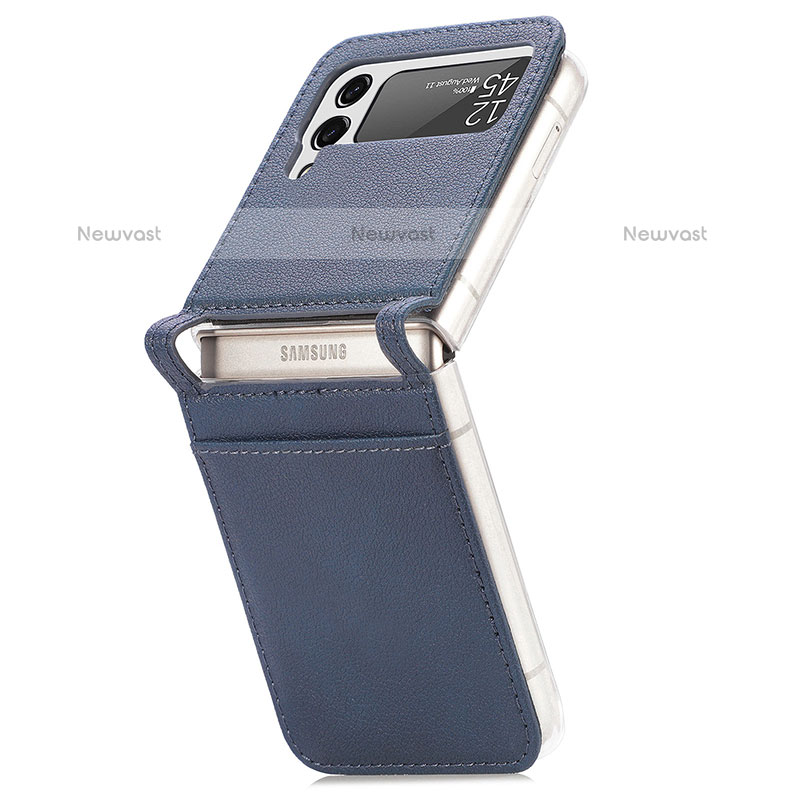 Luxury Leather Matte Finish and Plastic Back Cover Case H01 for Samsung Galaxy Z Flip3 5G