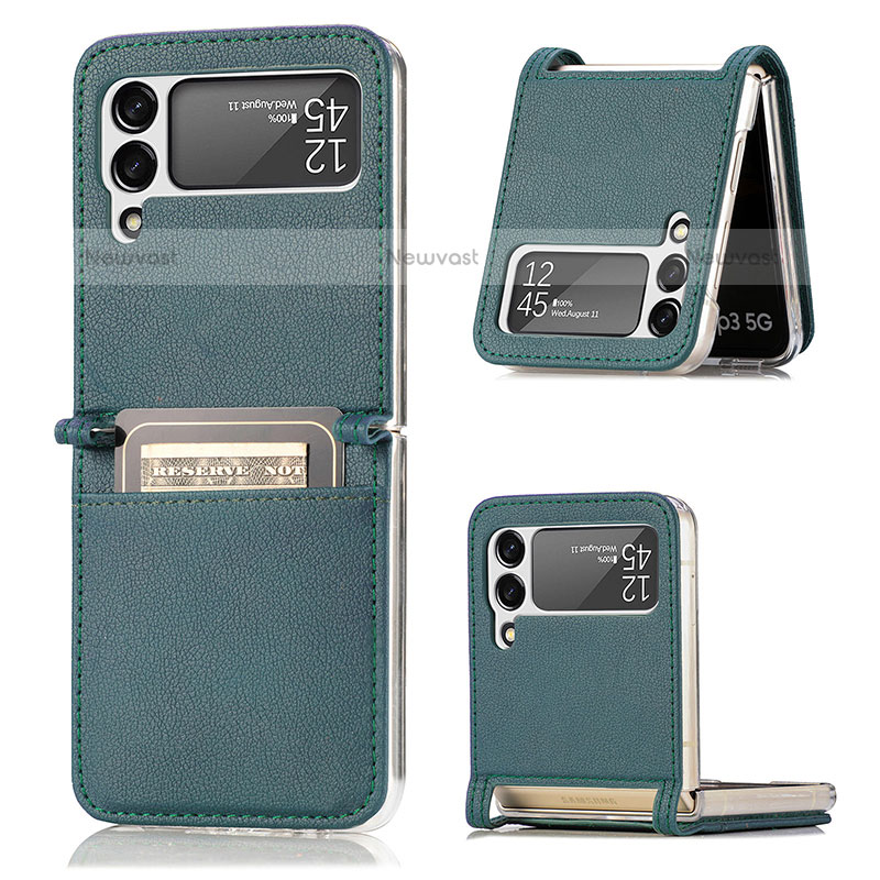 Luxury Leather Matte Finish and Plastic Back Cover Case H01 for Samsung Galaxy Z Flip3 5G