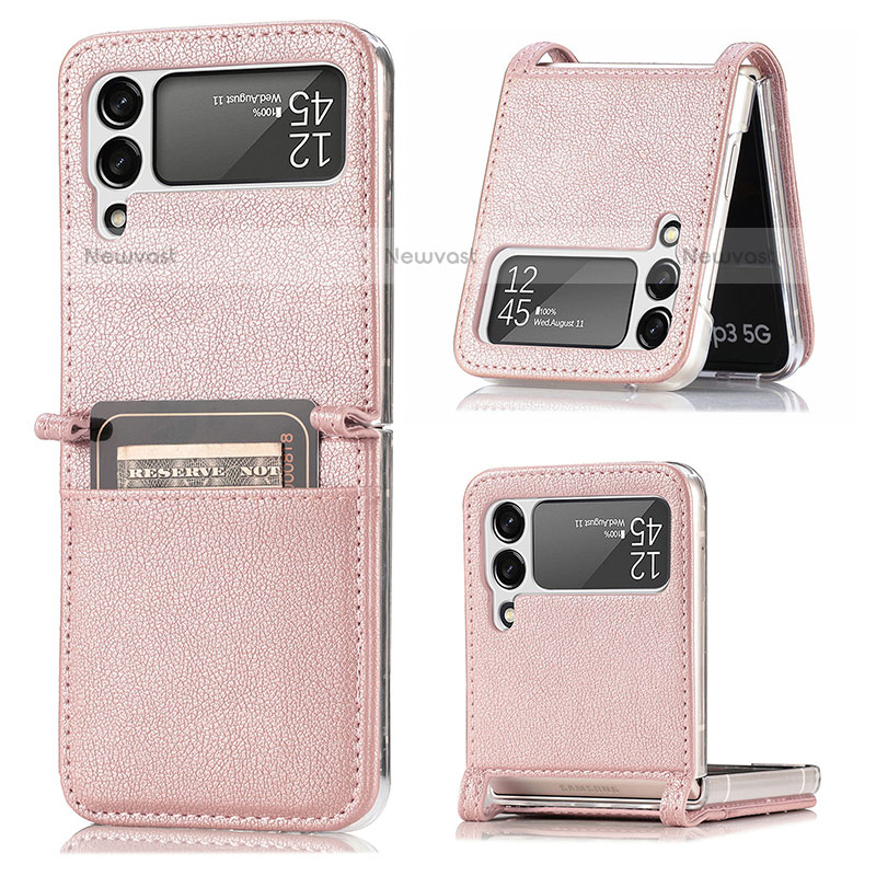 Luxury Leather Matte Finish and Plastic Back Cover Case H01 for Samsung Galaxy Z Flip3 5G