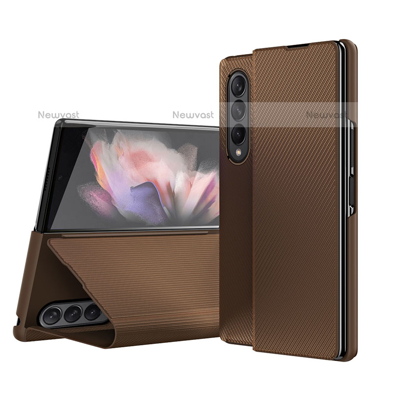 Luxury Leather Matte Finish and Plastic Back Cover Case H01 for Samsung Galaxy Z Fold3 5G Brown