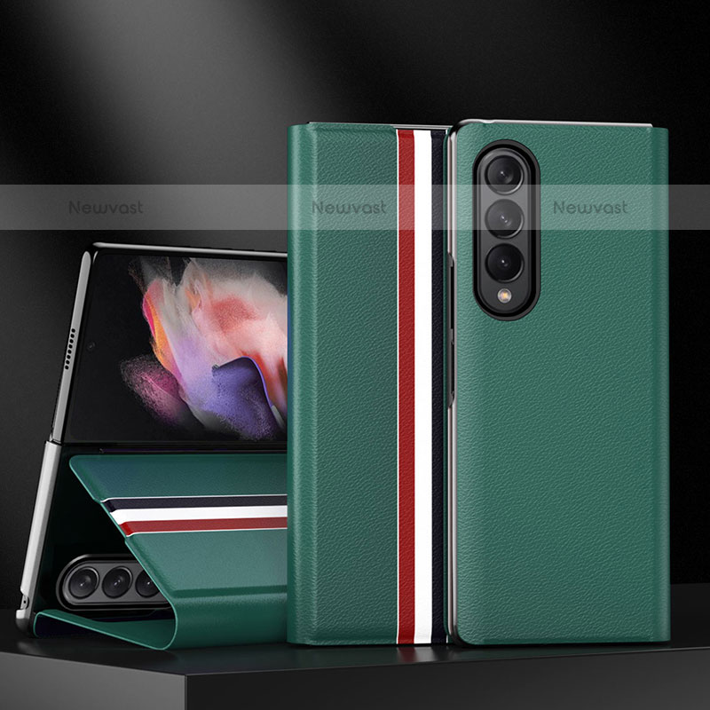 Luxury Leather Matte Finish and Plastic Back Cover Case H02 for Samsung Galaxy Z Fold3 5G