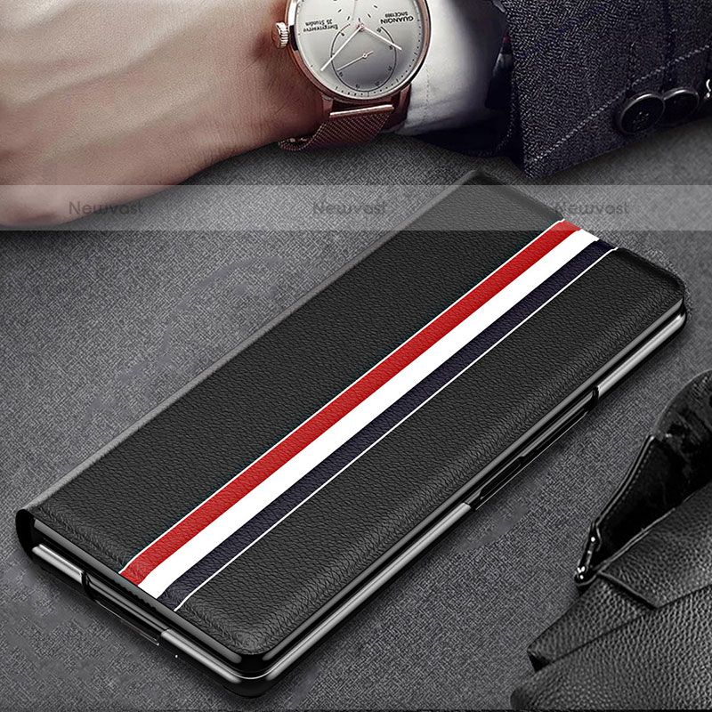 Luxury Leather Matte Finish and Plastic Back Cover Case H02 for Samsung Galaxy Z Fold3 5G