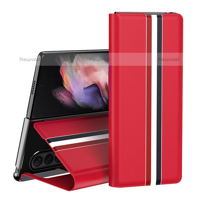 Luxury Leather Matte Finish and Plastic Back Cover Case H02 for Samsung Galaxy Z Fold3 5G Red