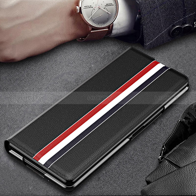 Luxury Leather Matte Finish and Plastic Back Cover Case H02 for Samsung Galaxy Z Fold4 5G