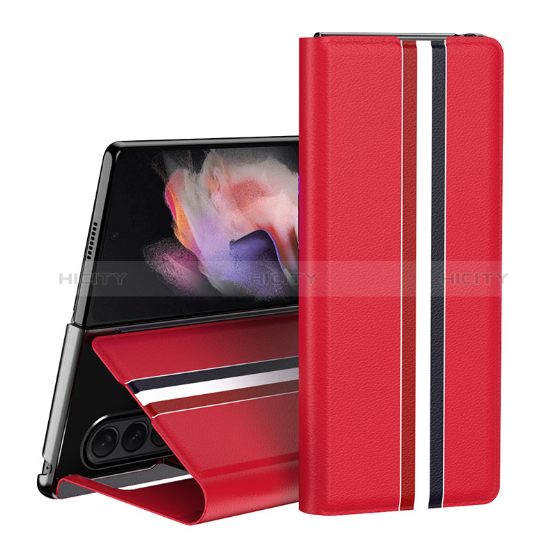 Luxury Leather Matte Finish and Plastic Back Cover Case H02 for Samsung Galaxy Z Fold4 5G Red