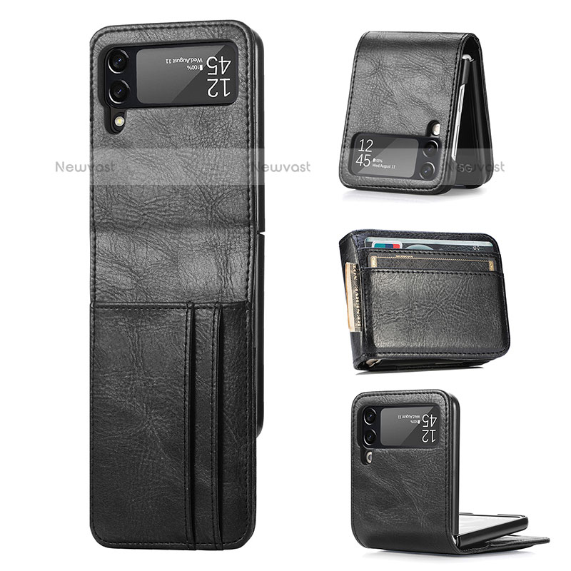 Luxury Leather Matte Finish and Plastic Back Cover Case H03 for Samsung Galaxy Z Flip3 5G