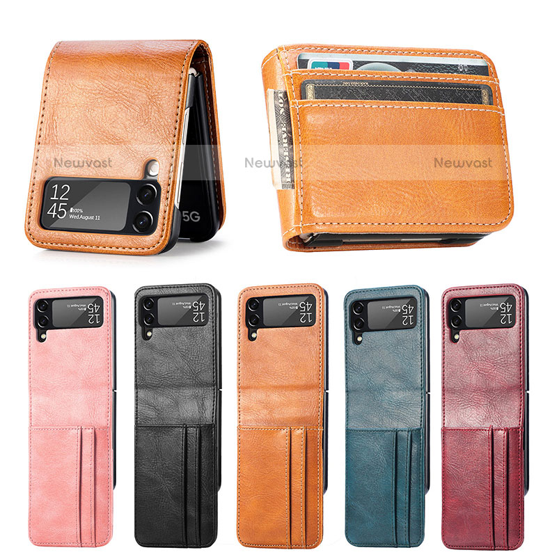 Luxury Leather Matte Finish and Plastic Back Cover Case H03 for Samsung Galaxy Z Flip3 5G