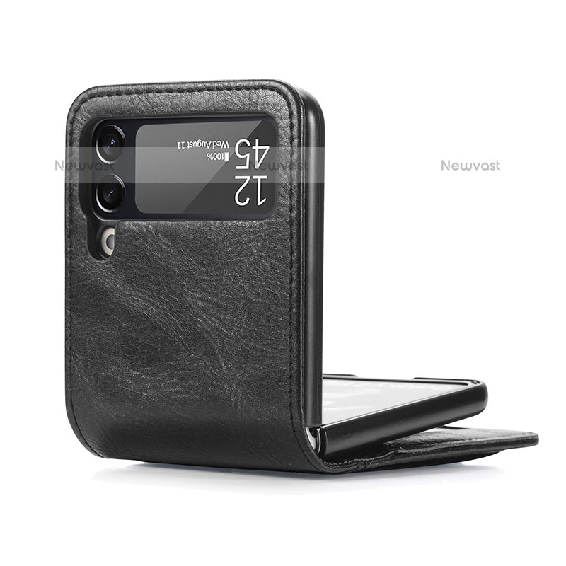 Luxury Leather Matte Finish and Plastic Back Cover Case H03 for Samsung Galaxy Z Flip3 5G