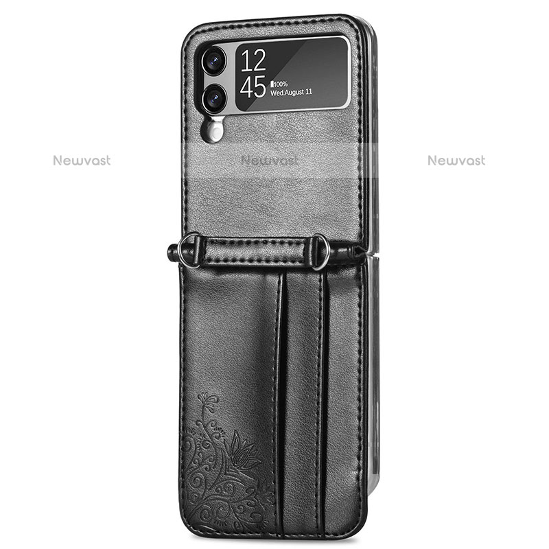 Luxury Leather Matte Finish and Plastic Back Cover Case H04 for Samsung Galaxy Z Flip3 5G