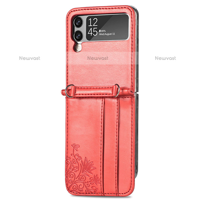 Luxury Leather Matte Finish and Plastic Back Cover Case H04 for Samsung Galaxy Z Flip3 5G