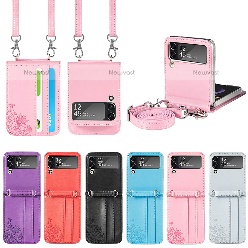 Luxury Leather Matte Finish and Plastic Back Cover Case H04 for Samsung Galaxy Z Flip3 5G