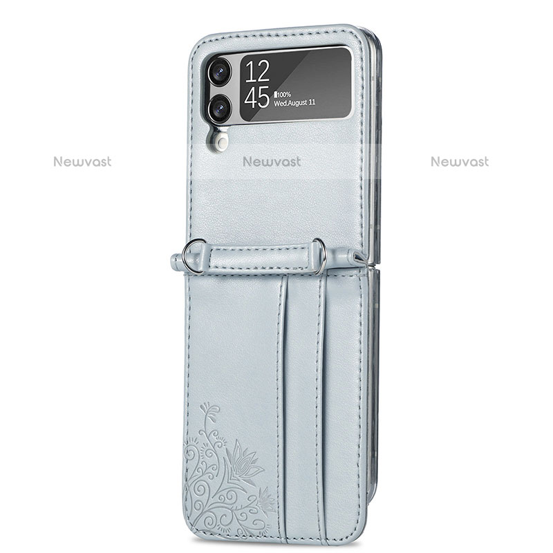 Luxury Leather Matte Finish and Plastic Back Cover Case H04 for Samsung Galaxy Z Flip3 5G Gray