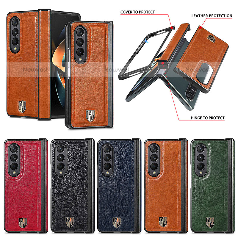 Luxury Leather Matte Finish and Plastic Back Cover Case H05 for Samsung Galaxy Z Fold3 5G