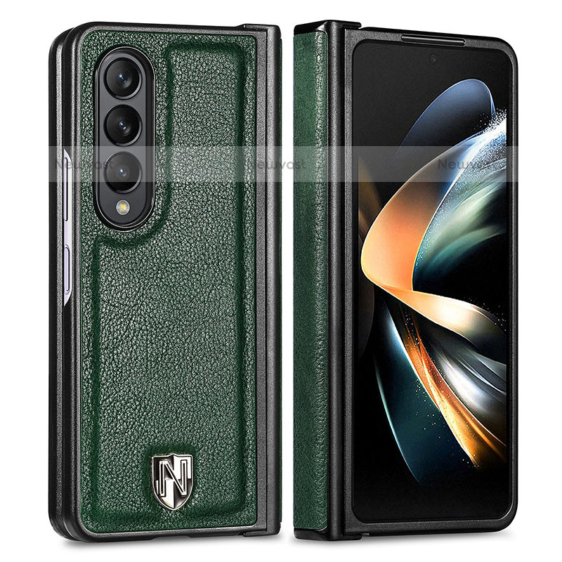 Luxury Leather Matte Finish and Plastic Back Cover Case H05 for Samsung Galaxy Z Fold3 5G Green